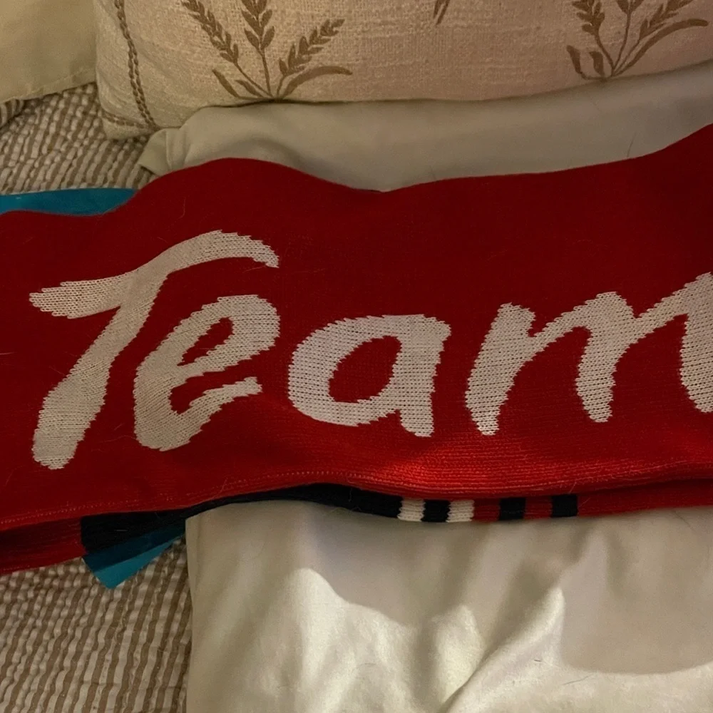 The North Face Red, White, Blue Knit Scarf with Fringe on ends NWT 2018 Olympic